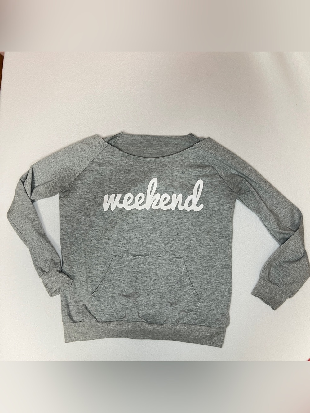 Ily Couture weekend eco grey sweatshirt off the shoulder heather gray